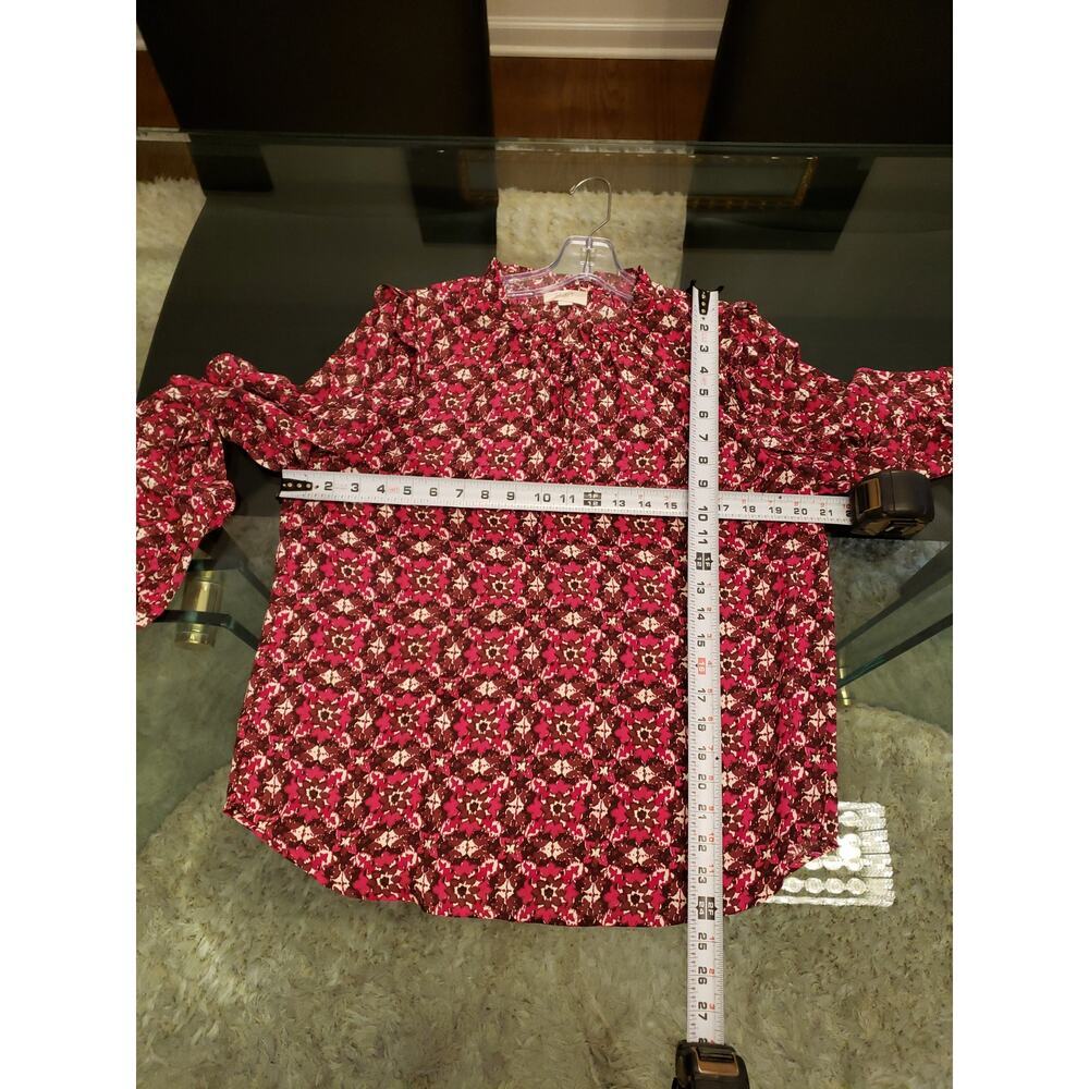 LOFT Blouse Women’s MP Pink Floral Ruffle Long Sleeve Lightweight Top - Picture 9 of 9